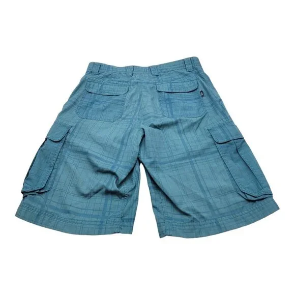 The North Face Mens Size 32R Blue Plaid Flat Front Cargo Shorts